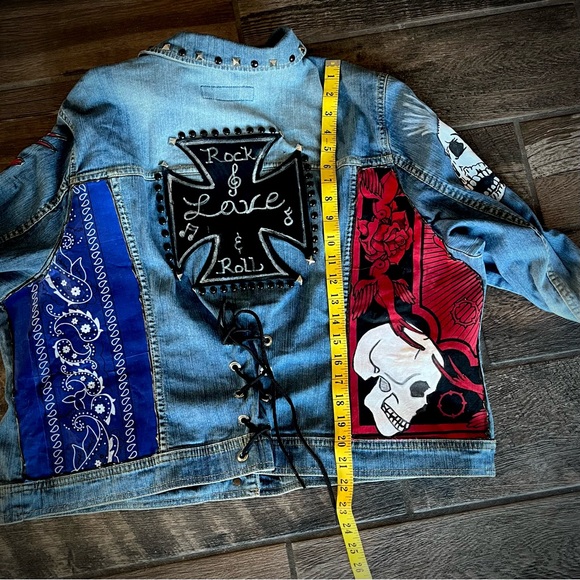 Ozzy Addicts OOAK custom punk grunge denim Jacket XL - Picture 6 of 7